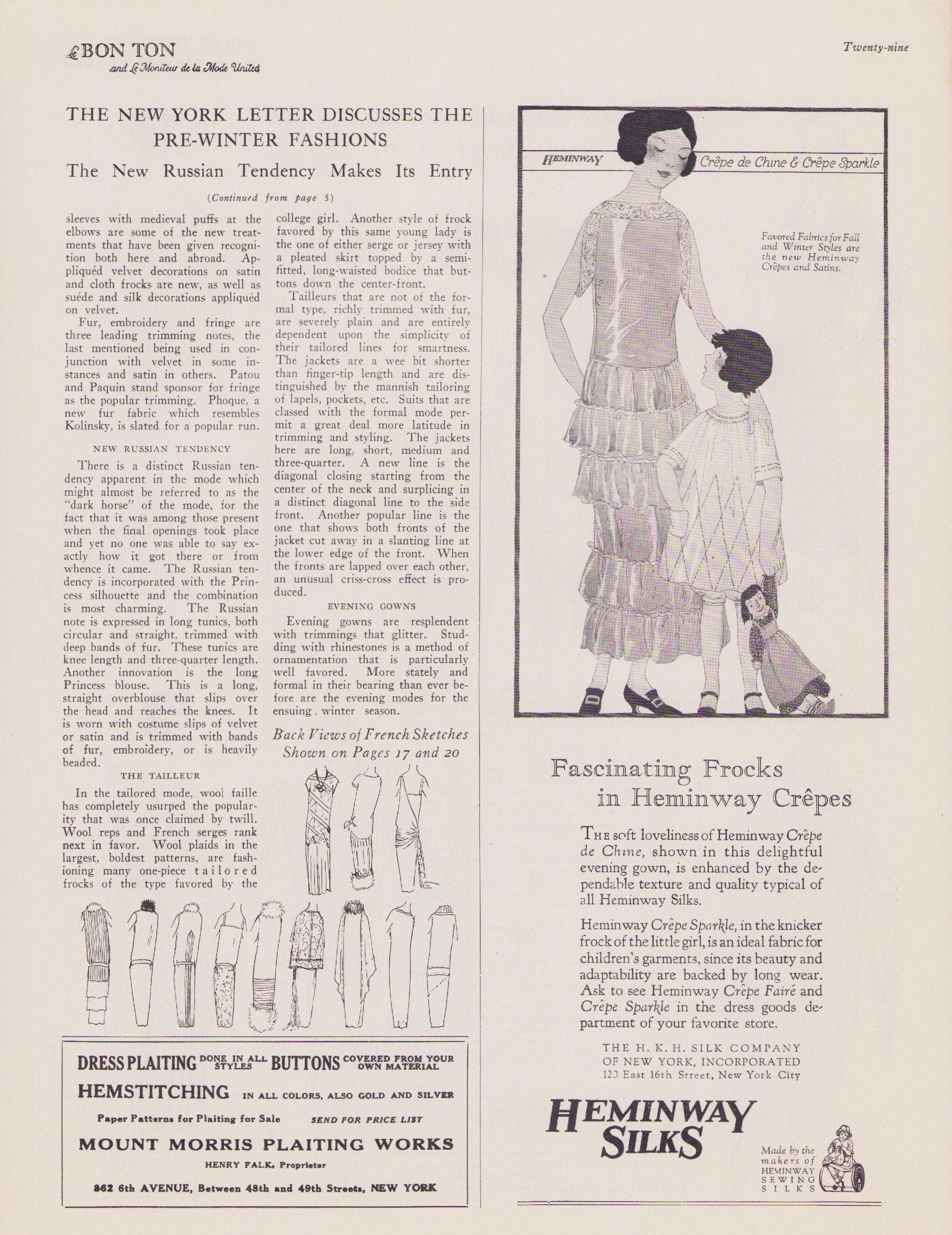 1923 Le Bon Ton Le Moniteur de la Mode United November. Catalog Monthly Report. Paris Fashions Ladies Dress, E-book DOWNLOAD, Vol 72 No 9.