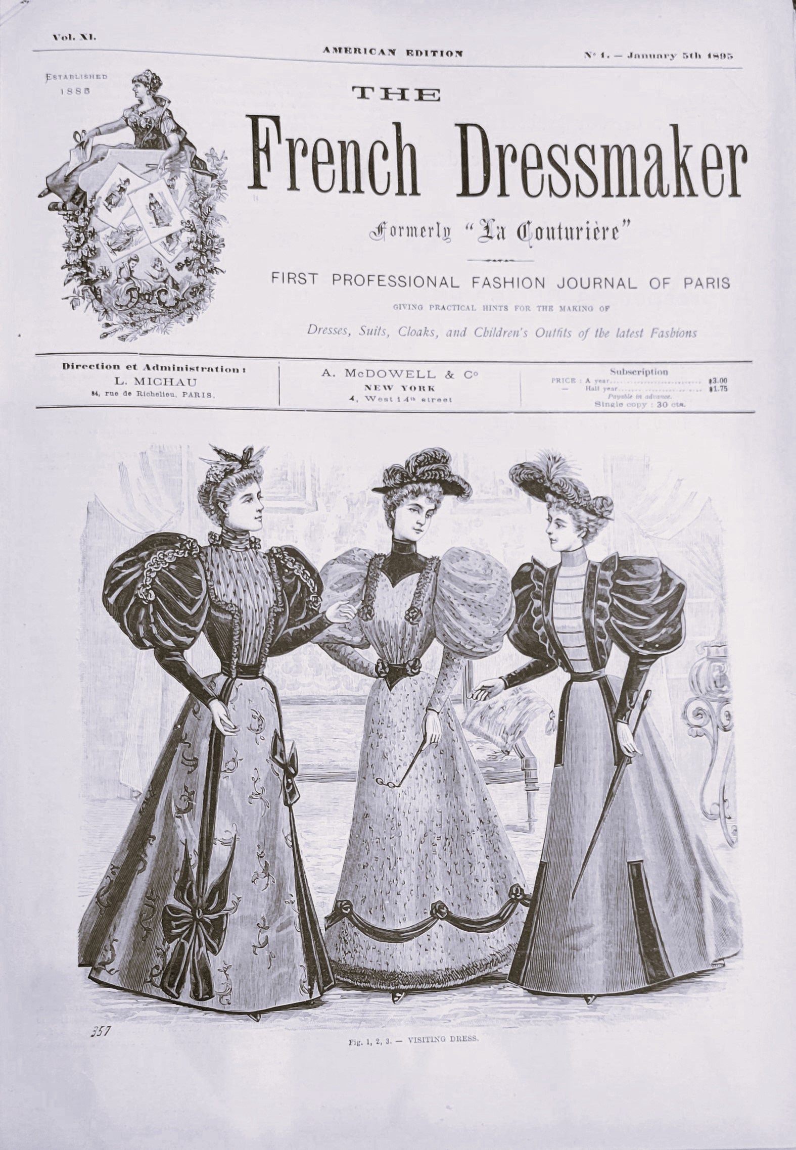 1895 The French Dressmaker January. A. McDowell & Co. Ladies' Fashion Mail Order Journal Catalog, Mail Order, E-book DOWNLOAD, Vol 11 No 1.