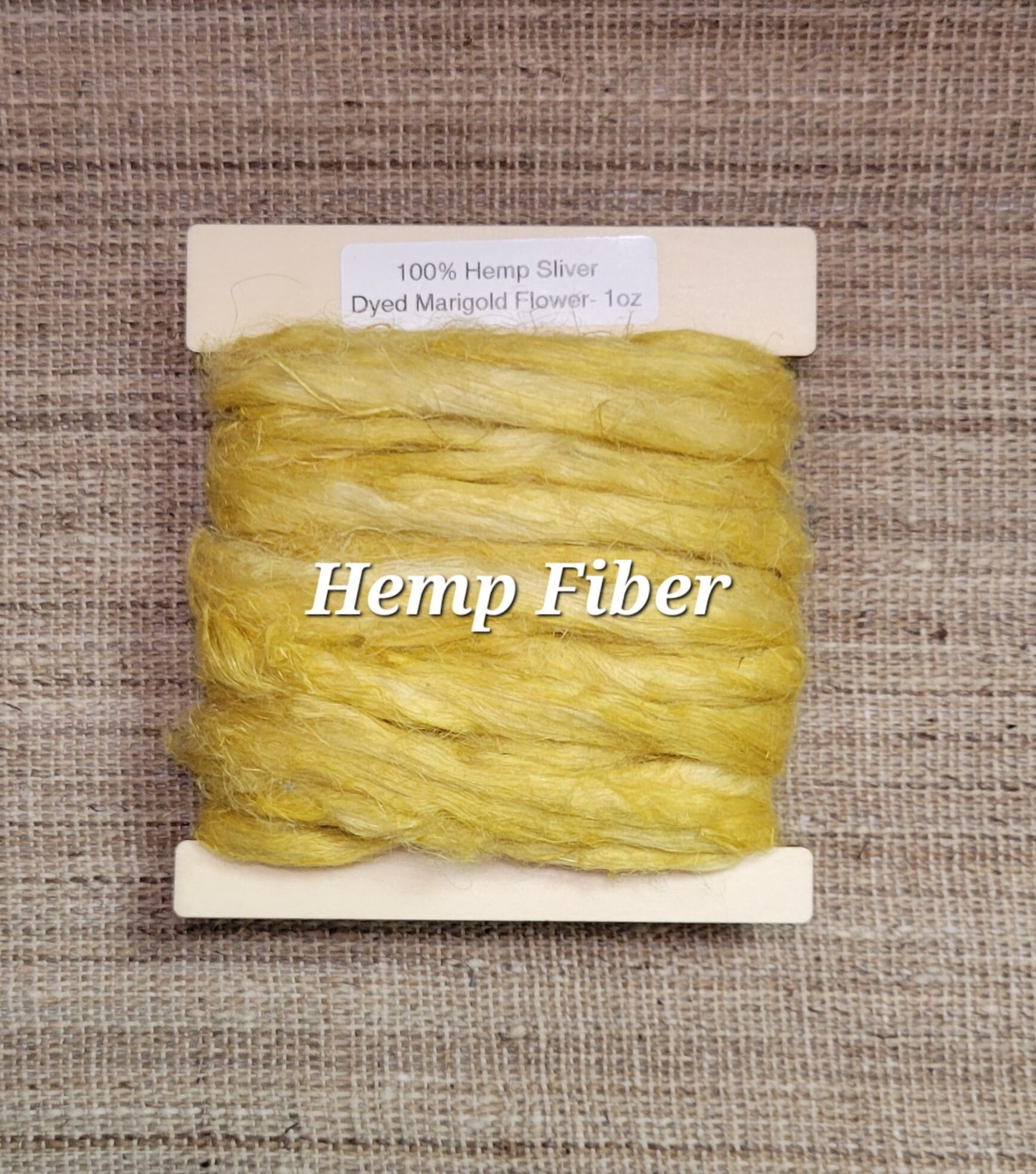 Hemp 1 oz Marigold Silver Fiber Dyed Yellow. Great for Spinning, Knitting, Weaving, Crafts, ect.