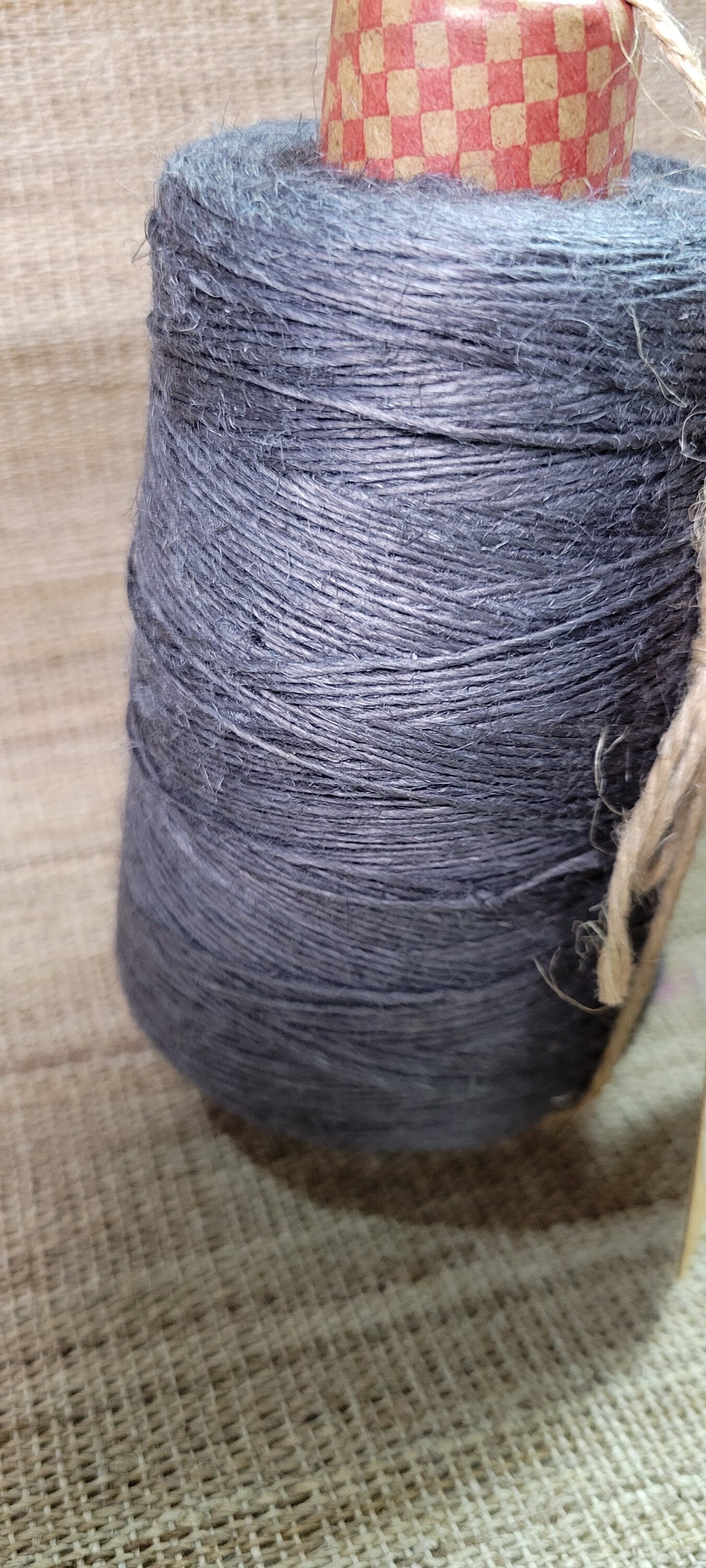 Linen Yarn Cone, Dyed Gray. Fingering Weight. 475 Yards. Great for weaving, knitting, crochet, crafts and fine arts.