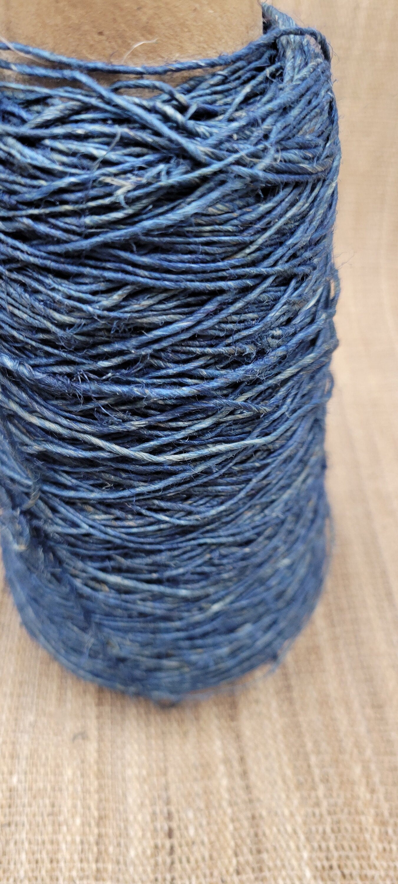 Hemp Yarn, 200 Yards, Indigo Dyed. Hand-Spun Skein Natural, Great for Kitting, Basketry, Crochet, Weaving, Slow Stitching & Fiber Arts