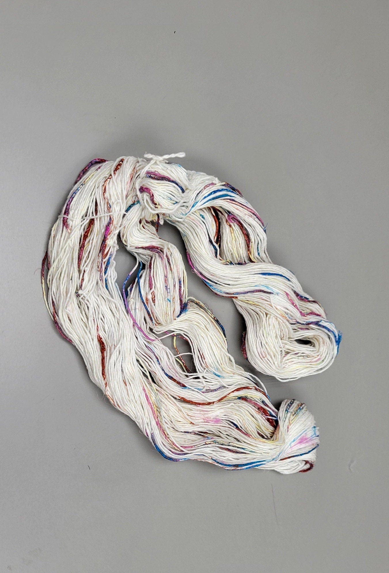 Pasting Yarn - Cotton Yarn Painted Using Silk Saree Waste. 1 Ply. 100 gram. Rainbow.