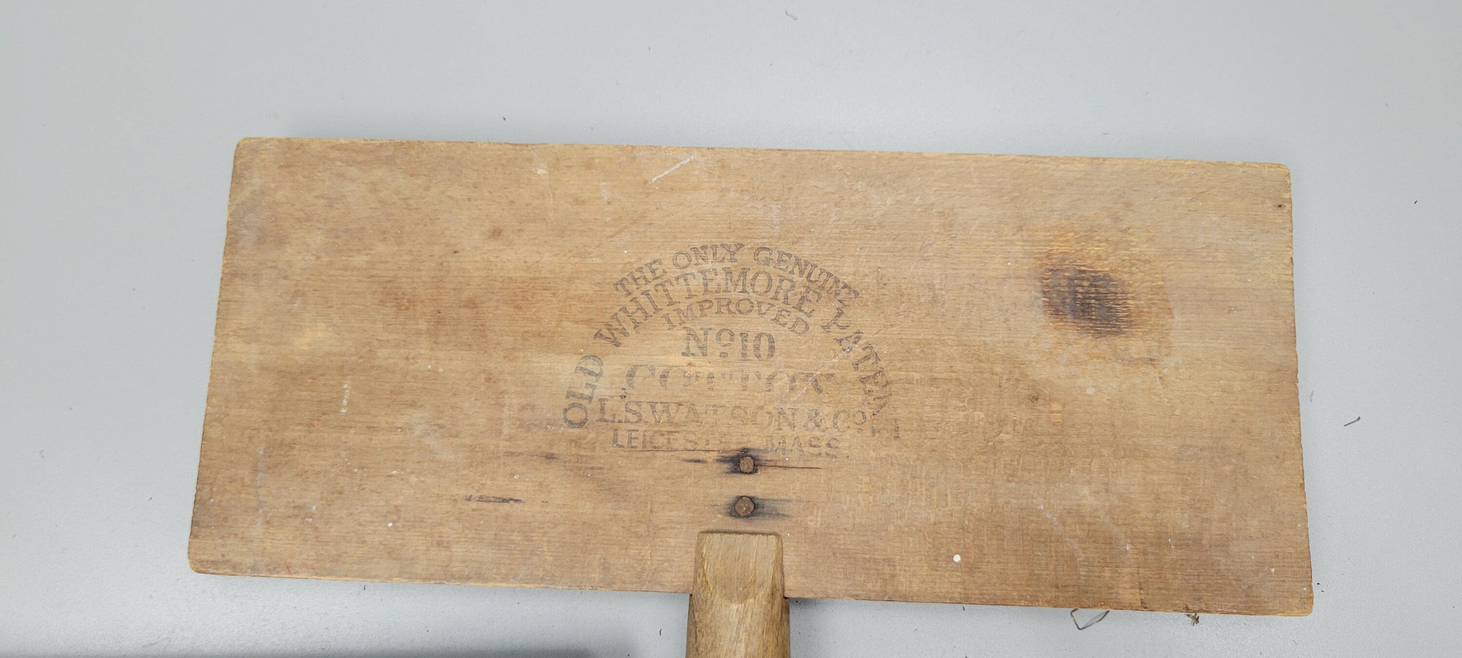 Vintage Pair Hand Carders for Combing Cotton "Old Whittemore Patent, No 10, Cotton, L. S. Watson & Co, Leicester, Mass".