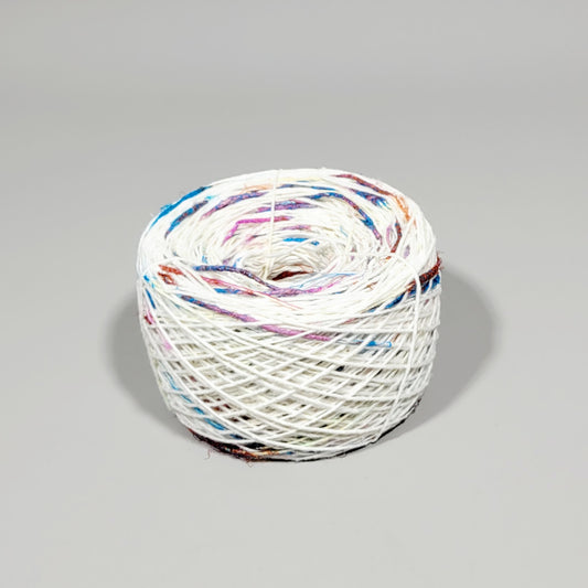 Pasting Yarn - 300 Yards. White Rainbow. Cotton Yarn Painted Using Silk Saree Waste. (Copy)