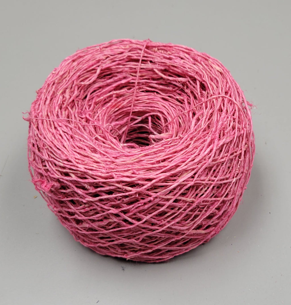 Hemp Dyed Yarn. Pink. Hand-Spun Skein, 200 Yards.