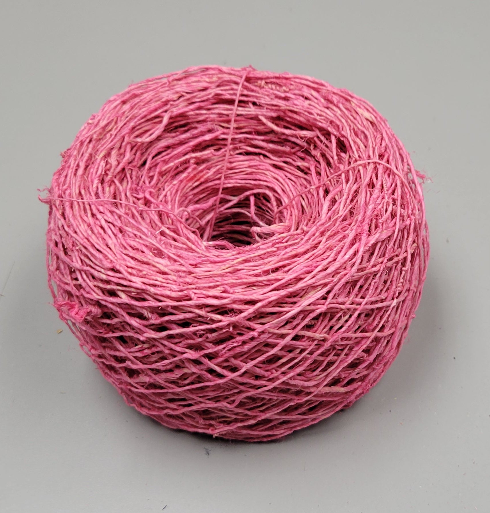 Hemp Dyed Yarn. Pink. Hand-Spun Skein, 200 Yards.