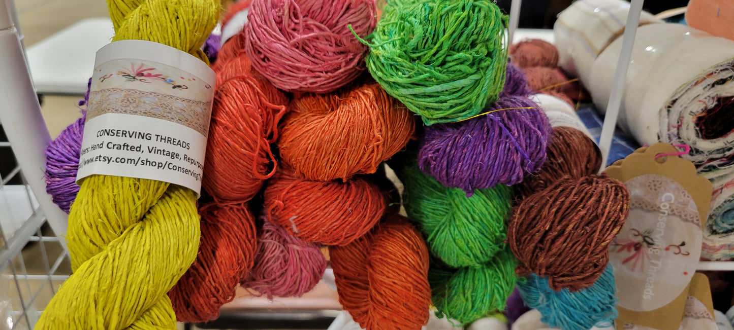 Hemp Dyed Yarn. Lime Green Yellow. Hand-Spun Skein, 200 Yards.