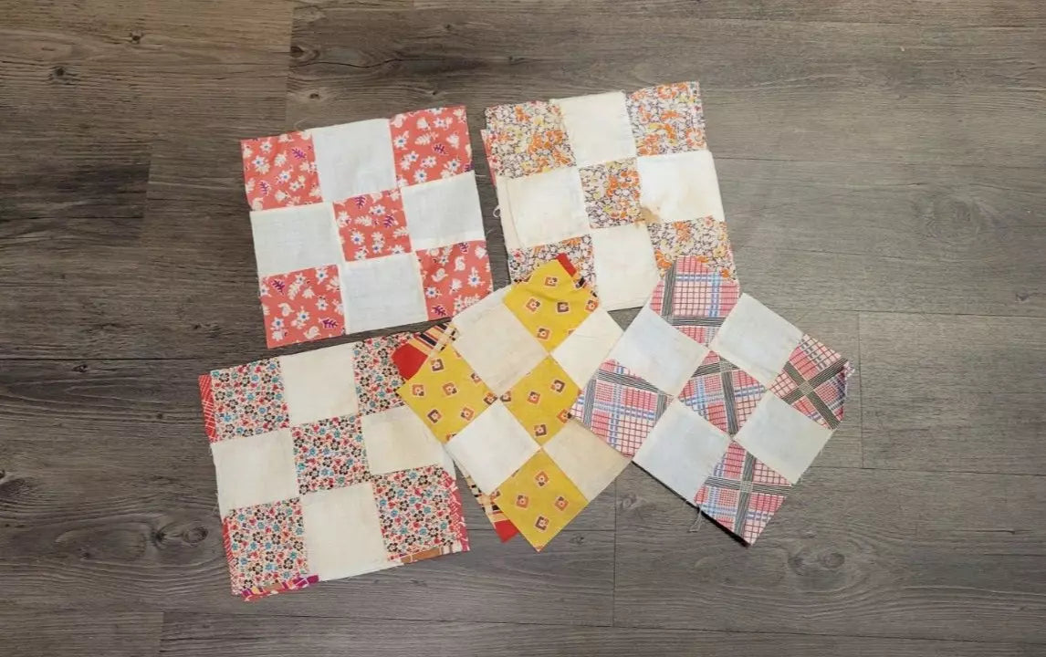 Vintage Quilt Squares 8" Four Patch, Unfinished Project. 1910s - 1930s