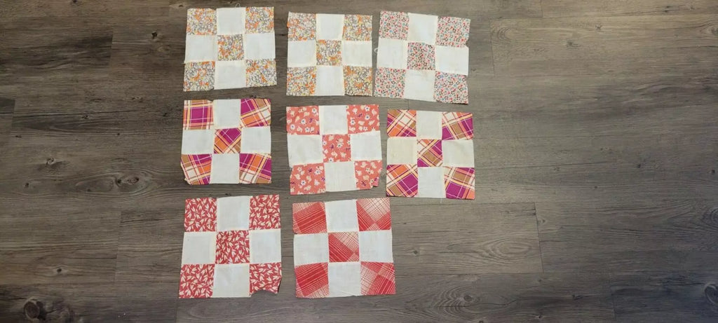 Vintage Quilt Squares 8" Four Patch, Unfinished Project. 1910s - 1930s