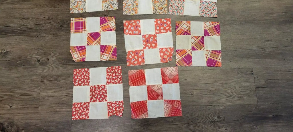 Vintage Quilt Squares 8" Four Patch, Unfinished Project. 1910s - 1930s