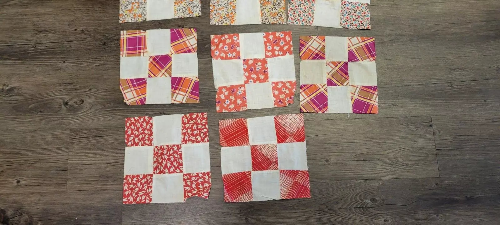 Vintage Quilt Squares 8" Four Patch, Unfinished Project. 1910s - 1930s