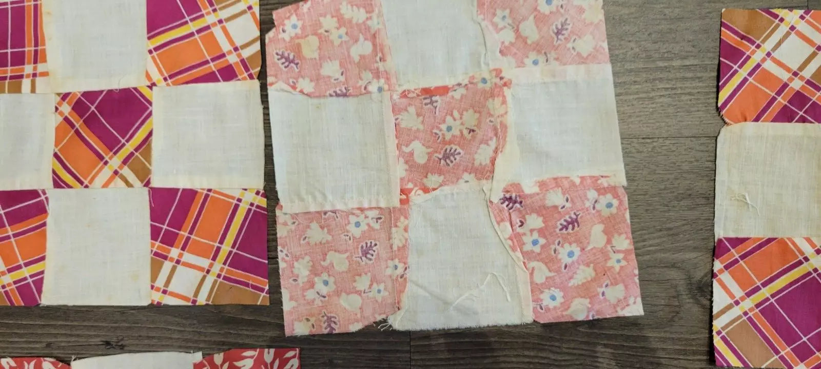Vintage Quilt Squares 8" Four Patch, Unfinished Project. 1910s - 1930s