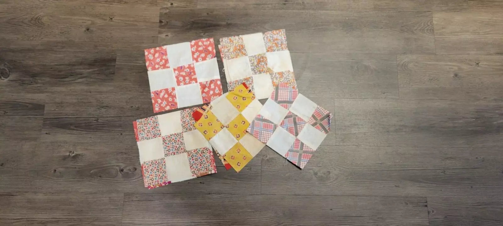 Vintage Quilt Squares 8" Four Patch, Unfinished Project. 1910s - 1930s