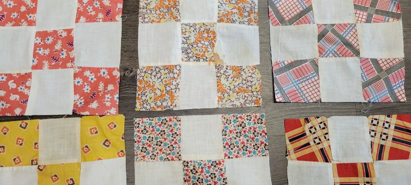 Vintage Quilt Squares 8" Four Patch, Unfinished Project. 1910s - 1930s