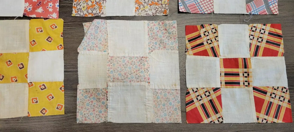 Vintage Quilt Squares 8" Four Patch, Unfinished Project. 1910s - 1930s