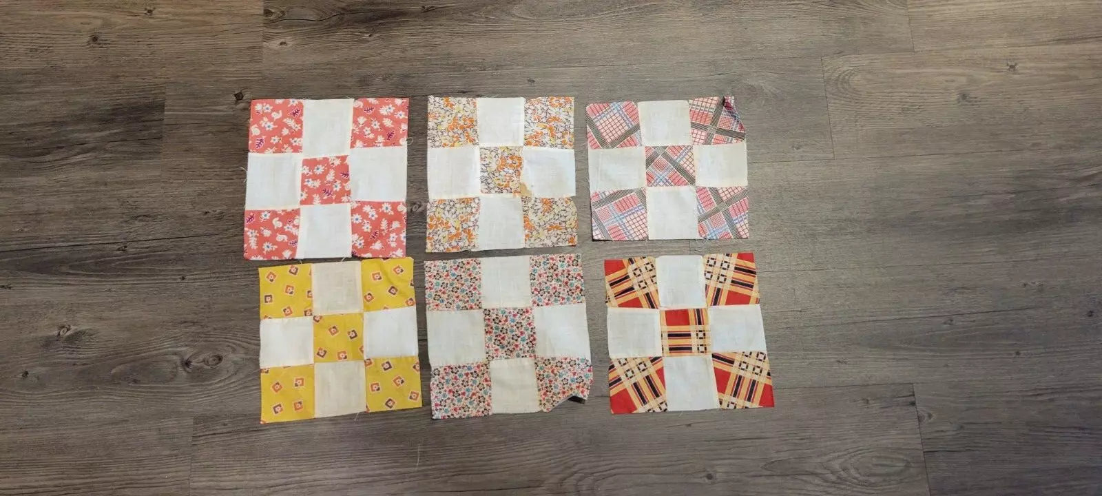 Vintage Quilt Squares 8" Four Patch, Unfinished Project. 1910s - 1930s