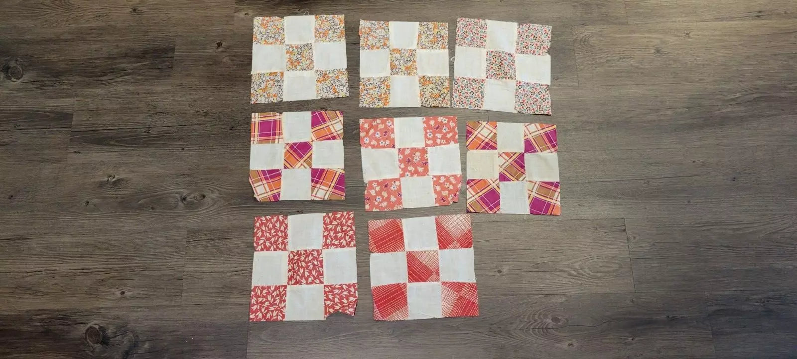 Vintage Quilt Squares 8" Four Patch, Unfinished Project. 1910s - 1930s