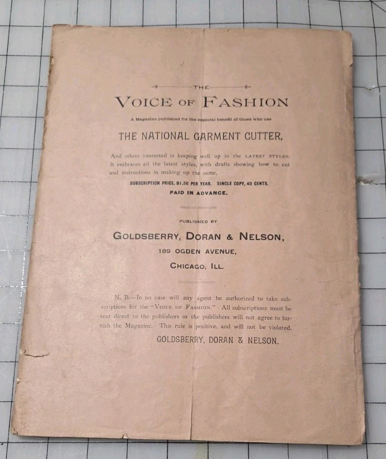 National GARMENT Cutter Book, 1890, Clothing Patterns, Goldsberry. Original Draft at Home.