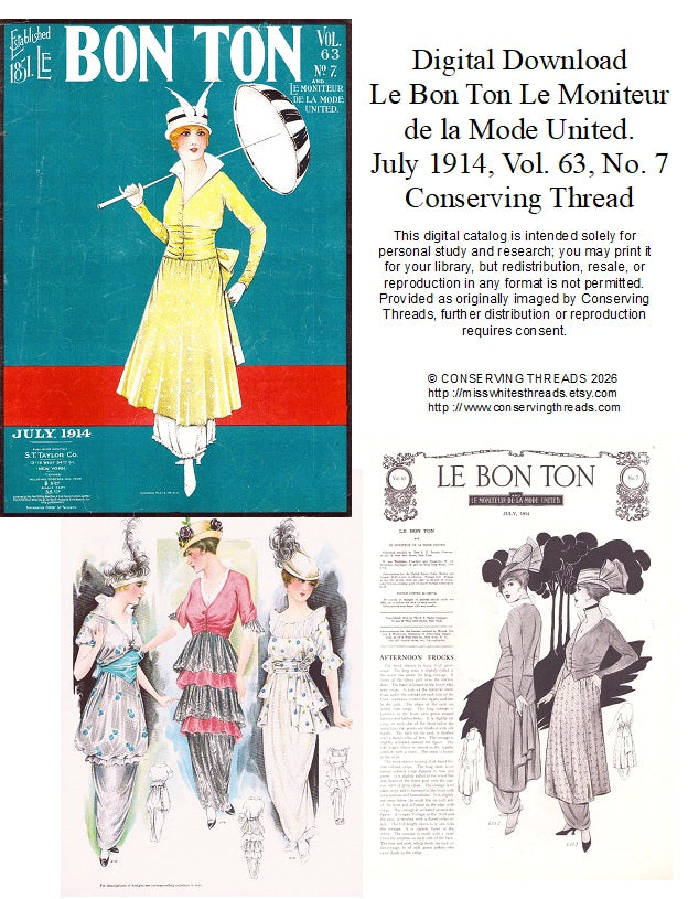 Le Bon Ton Le Moniteur de la Mode United, 1914 July. Monthly Catalog. Vol 63, No 7. E-book DOWNLOAD.📥