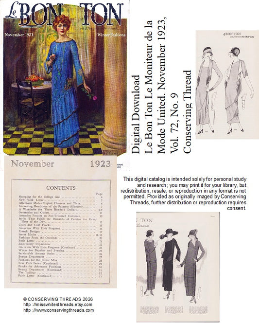Le Bon Ton Le Moniteur de la Mode United, 1923 November. Monthly Catalog. Vol 72 No 9. E-book DOWNLOAD. 📥