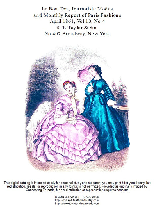 Le Bon Ton Journal de Modes. 1861 April, Vol 10, No 4. Catalog. E-book DOWNLOAD.📥